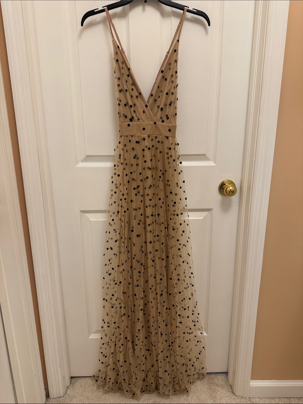 Ever After Beige Polka Dot Mesh Maxi Dress - Women
